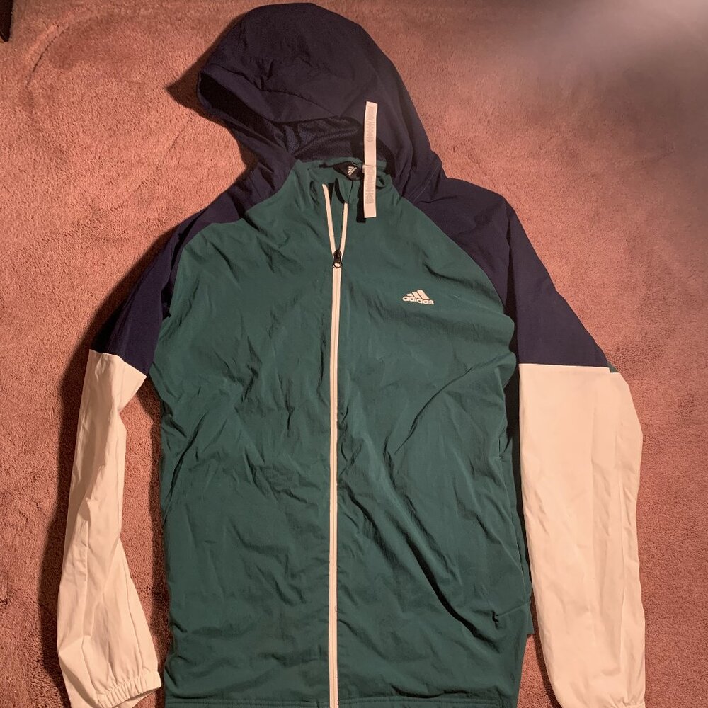 Adidas‎ Mens Colorblock Windbreaker Jacket Teal Navy White Full Zip XL